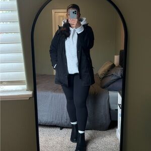 Black Hooded Coat with Striped Lining